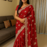 saree High-quality georgette, a lightweight and flowing fabric made from highly twisted yarns.